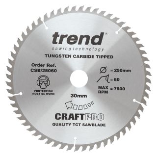Trend 250mm x 60T x 30mm Bore Circ Saw blade (Craftpro) CSB/25060