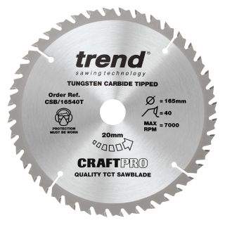 Trend 165mm x 40T x 20mm Bore (Thin Blade) Craftpro CSB/16540T